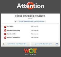 Le site Internet de Trident Media Guard (prestataire technique en charge de la surveillance des réseaux P2P dans le cadre l'application de la loi Hadopi) jugé mauvaise réputation par les internautes dans WOT (Web Of Trust)